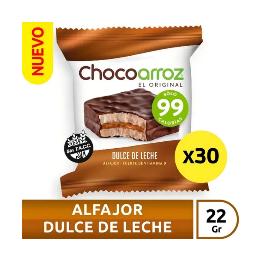 Alfajor Chocoarroz Dulce de Leche – Sin TACC (Apto Celíacos) Caja de 30 unidades