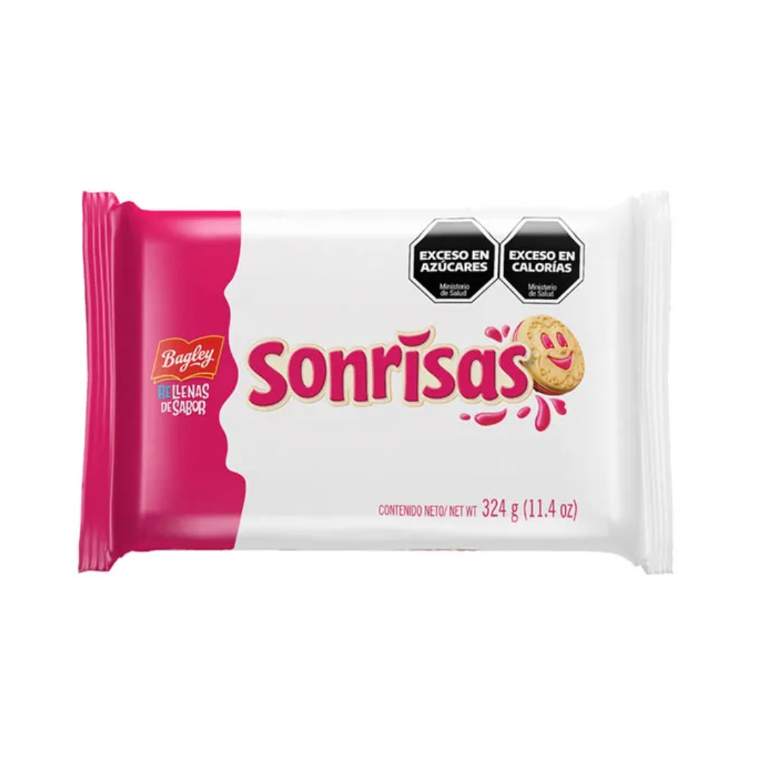 Galletas Sonrisas con Relleno de Gelatina de Frambuesa – Pack x3, 118 g / 4.2 oz