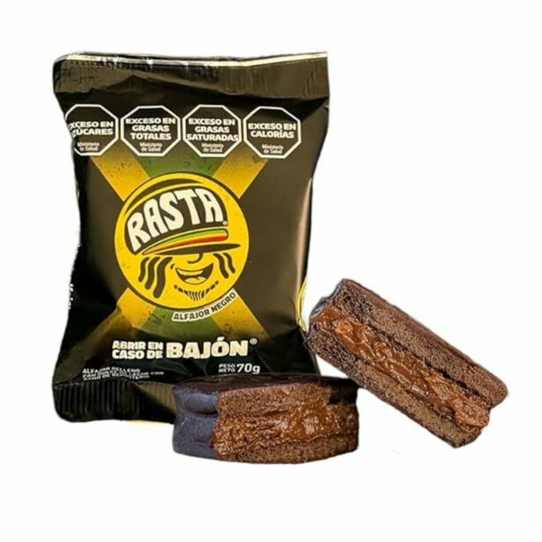 Alfajores Rasta de Chocolate Negro – Rellenos con Dulce de Leche Pack de 6 unidades – 70 g c/u