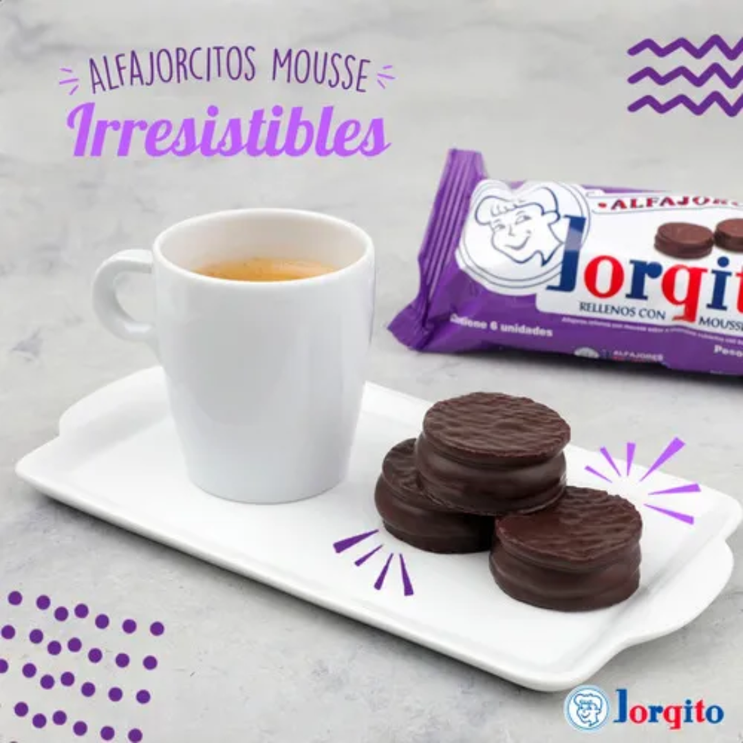 Alfajor Jorgito Mini Chocolate Relleno con Mousse -Paquete de 6 unidades