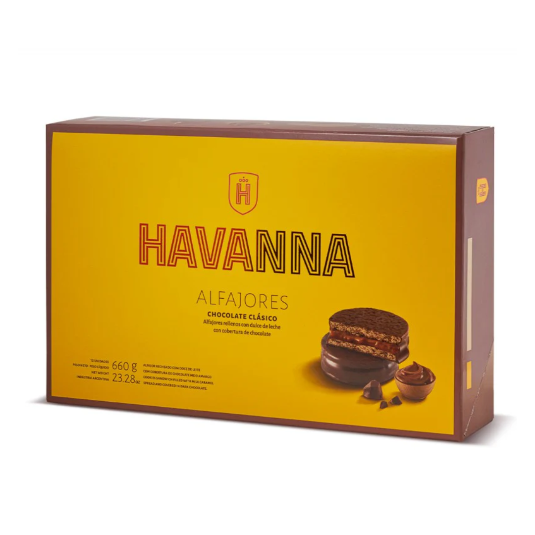 Alfajores Havanna de Chocolate con Dulce de Leche (Pack de 12 – 660 g / 23.28 oz)