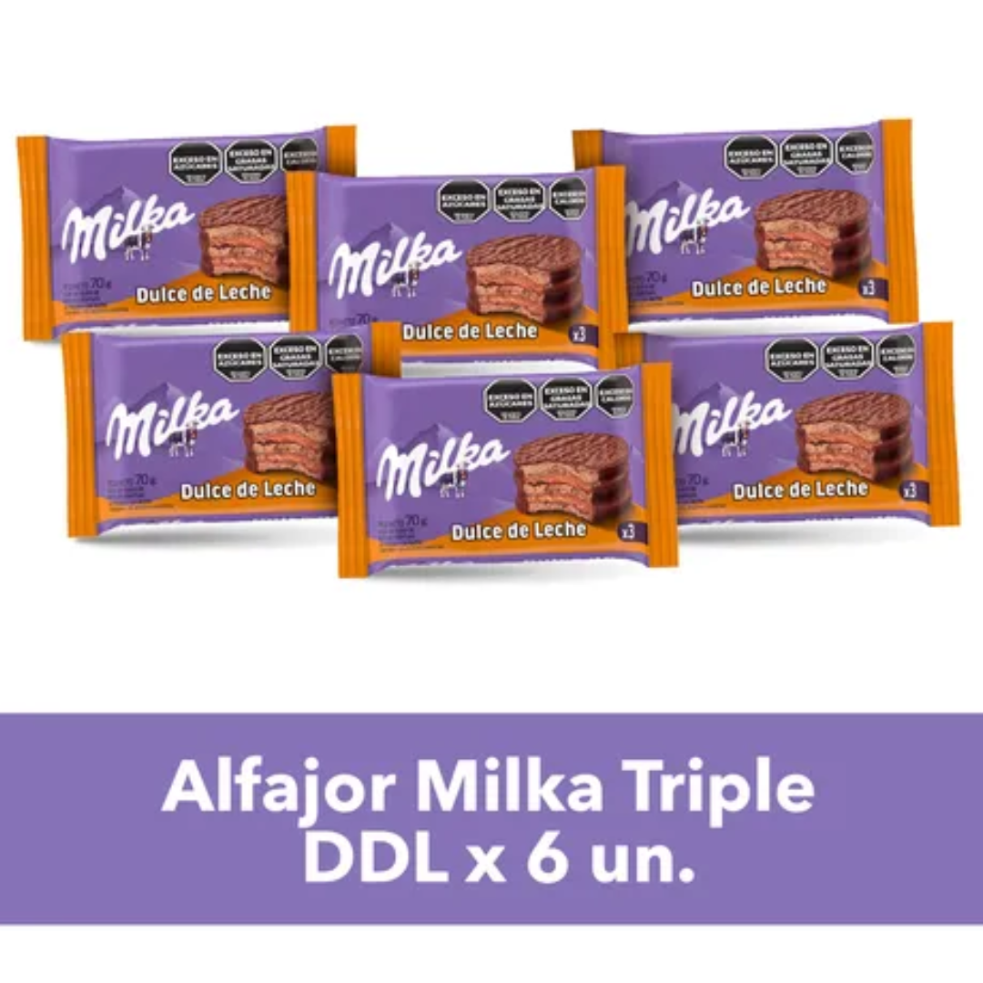 Alfajor Milka Triple Dulce de Leche Paquete de 6 unidades – 70 g c/u