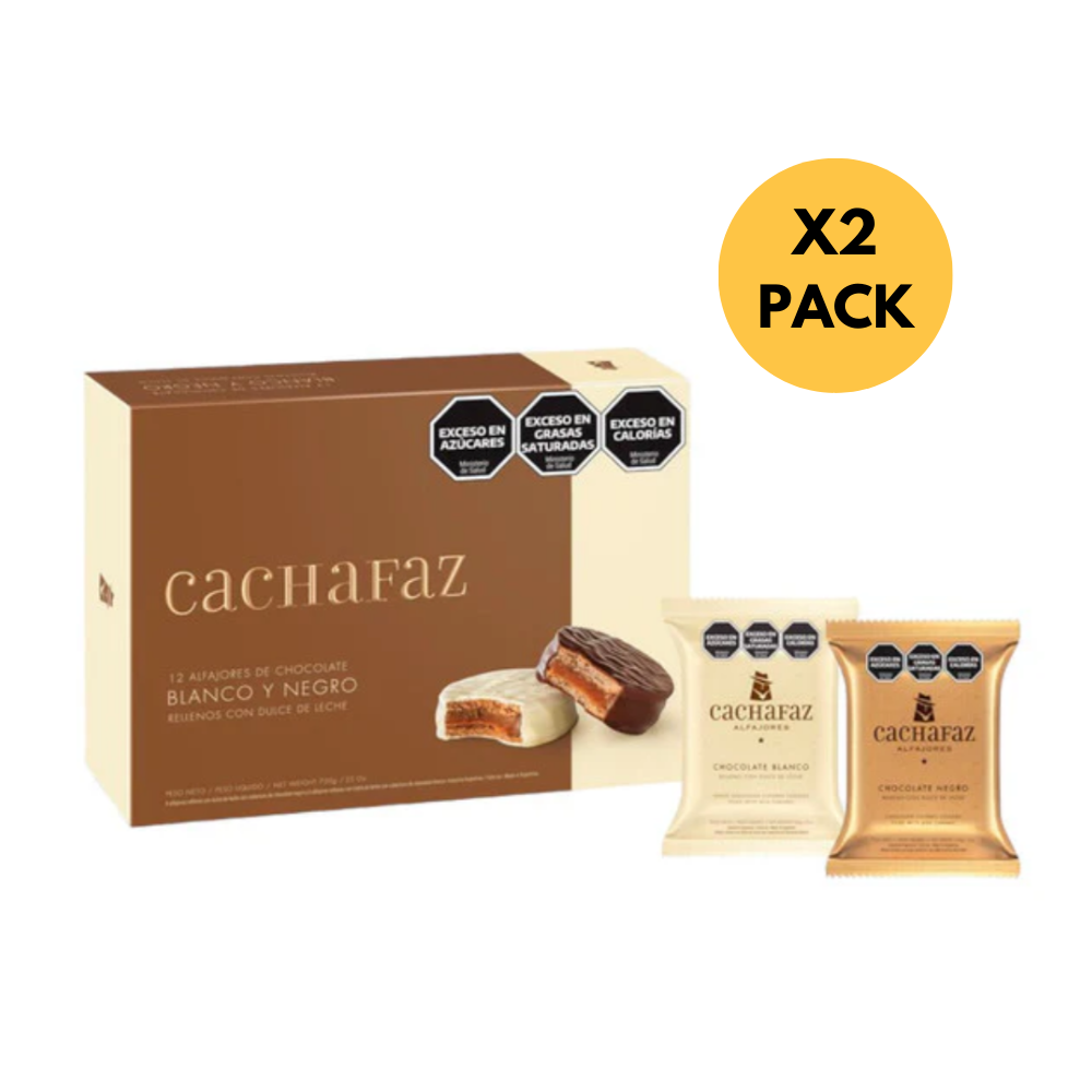 Alfajor CACHAFAZ Black and White 50g pack 12 unidades (2 packs)