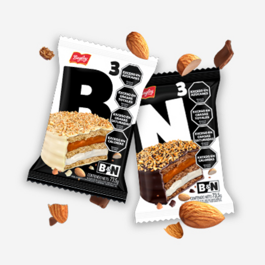 Alfajor Bagley Blanco y Negro Triple – Chocolate Negro Pack de 6 unidades
