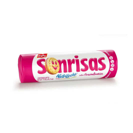 Galletas Sonrisas con Relleno de Gelatina de Frambuesa – Pack x3, 118 g / 4.2 oz