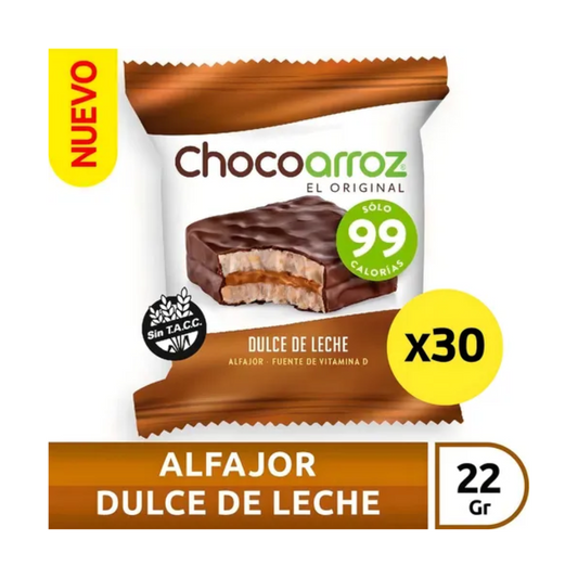 Alfajor Chocoarroz Dulce de Leche – Sin TACC (Apto Celíacos) Caja de 30 unidades