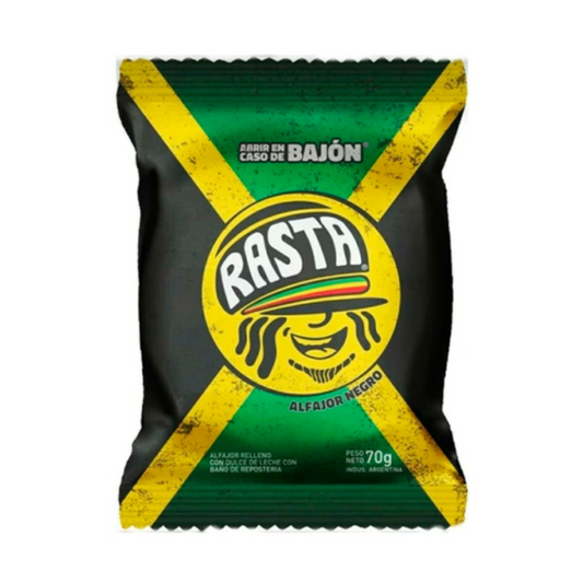 Alfajores Rasta de Chocolate Negro – Rellenos con Dulce de Leche Pack de 6 unidades – 70 g c/u