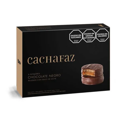 Alfajor Cachafaz de Chocolate Negro con Dulce de Leche Caja de 12 unidades