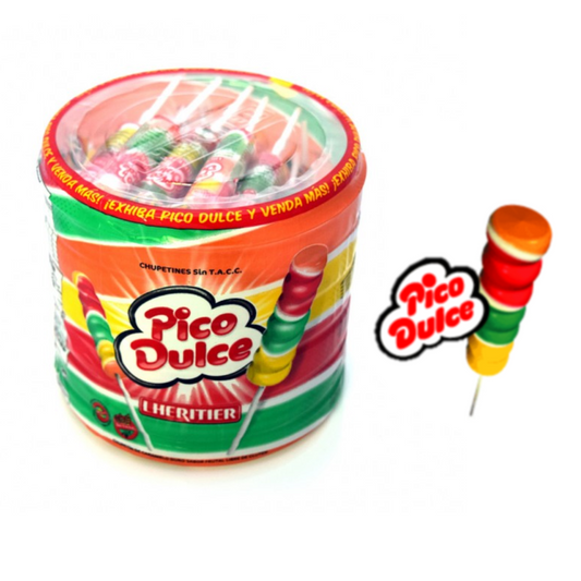 Chupetín Pico Dulce – Piruleta Arcoíris de Caramelo Caja de 48 unidades – 672 g / 23.7 oz