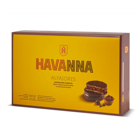 Alfajores Havanna de Chocolate con leche rellenos de Dulce de leche 660 g / 23.28 oz (Caja de 12)