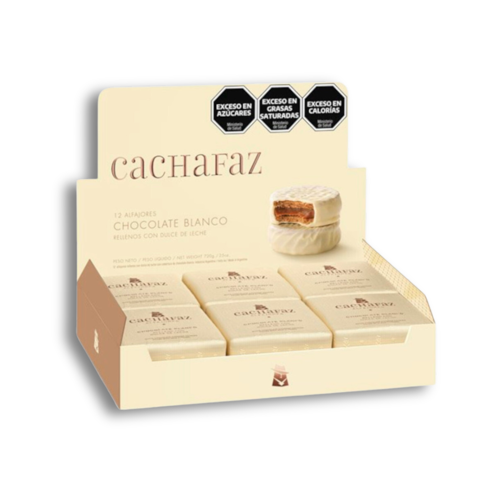 Alfajores Cachafaz de Chocolate Blanco  con Dulce de Leche (Pack 12 )