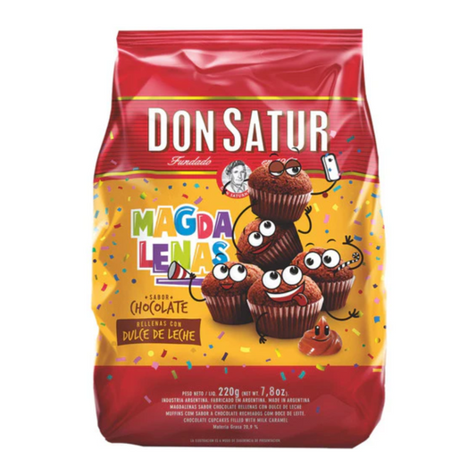 Magdalenas Don Satur Sabor Chocolate rellenas con Dulce de Leche 220 g / 7,76 oz (Pack 2)