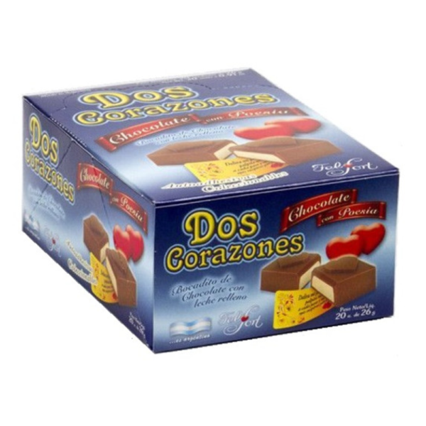 Dos Corazones Bombones Milk Chocolate Bites Filled with Vanilla Cream by Felfort 26 g / 0.9 oz (box 20 units)