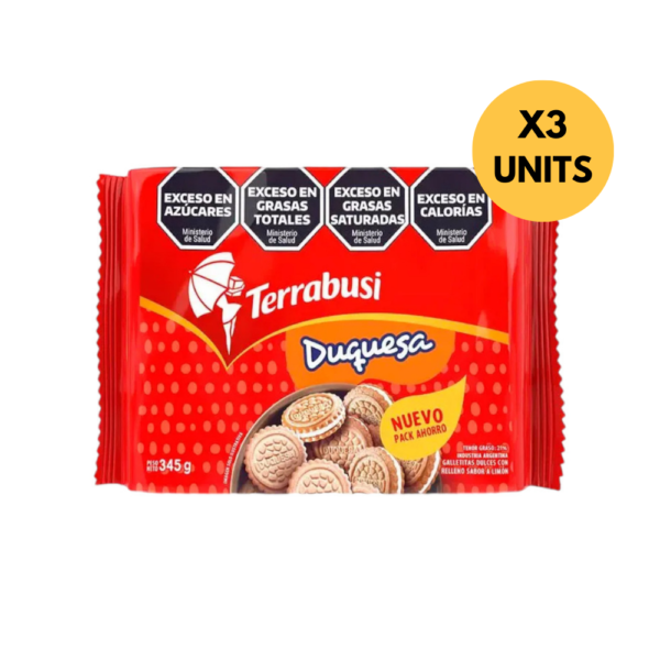 Terrabusi Duquesa Vanilla Cookies with Lemon Filling, 345 g / 12.17 oz (pack 3)