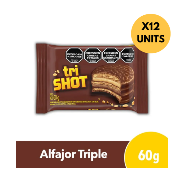 Alfajor Triple Shot Filled with Chocolate and Peanuts 60g / 2.11 oz (pack 12)