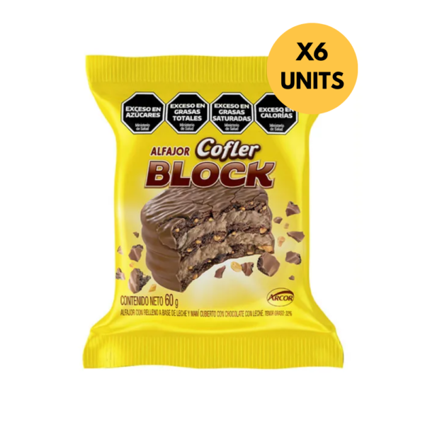 Alfajor Cofler Triple Block filled with Peanut Butter Cream 60 gr pack 6